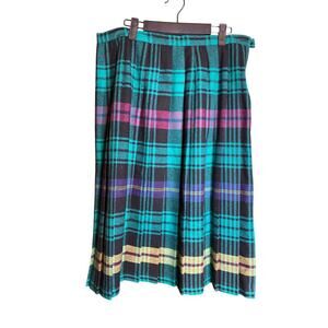 VINTAGE Plaid Colorful Wool Pleated New Attitude Skirt Medium